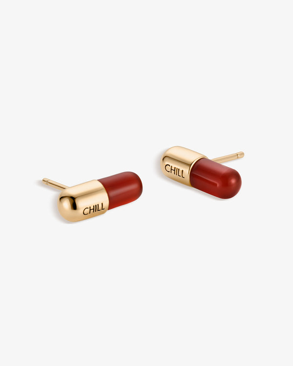 Chill Pill Stud Earrings in Red Agate