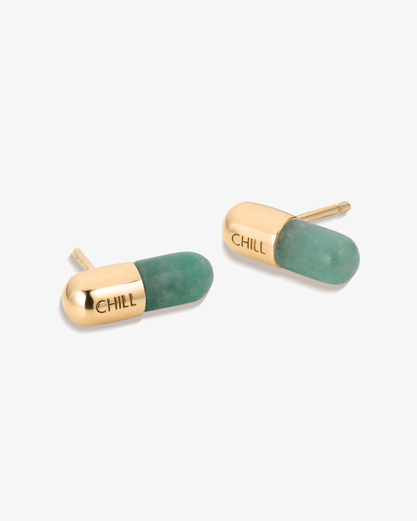 Chill Pill Stud Earrings in Green Amazonite