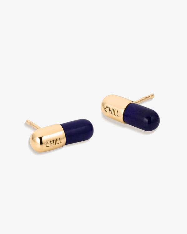 Chill Pill Stud Earrings in Lapis Lazuli